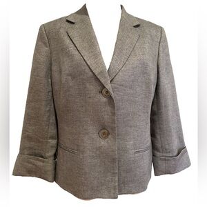 Y2K LINEN BLEND SILVER METALLIC CROPPED FITTED BLAZER 3/4 SLEEVES TALBOTS SZ 12